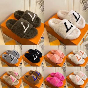 Top Quality Luxury Famous Furry Fluffy Slippers Designer Australia Mule Beige Green Black White Red Grey Brown Room House Fur Slides Slide Pantoufle Shoes