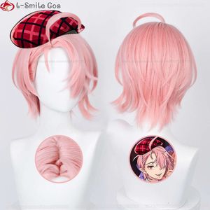 Catsuit Costumes 32 cm Cosplay Game Nu: Carnival Aster jasnoróżowy skórę głowy odporna na syntetyczną imprezę z anime peruka + peruka czapki