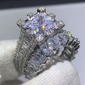 Choucong marca nova moda vintage jóias 925 prata esterlina princesa corte branco topázio cz diamante feminino casamento anel de noiva conjunto g306y