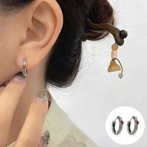 Hoopörhängen 925 Sterling Silver Agate Geometric Earring for Women Girl Ethnic Hollow Out Texture Design Jewelry Party Gift Drop