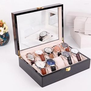 Titta på lådor 2023 smycken Display Case Portable Leather 10 Slot Storage Box Organizer Glass Top Gift