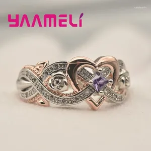 Anelli a grappolo Vendita Anello in argento sterling 925 da principessa Anello da dito da donna Bella rosa quadrata Zircone cubico Cristallo Matrimonio Fidanzamento Gioielli