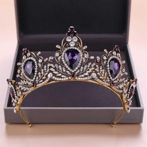 Kmvexo 2019 Ny barock lila kristall tiara krona brud hårtillbehör brudar tiaras bröllop huvudstycke prinsessan drottning diadem h2916