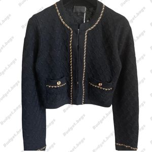 New Fashion Clothing long-sleeved cardigan sm chain logo leather in gold chain pleated twill knit cardigan