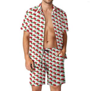 Herren-Trainingsanzüge, Kawaii-rote Kirschen, Herren-Sets, Sommer, Obst, lässige Shorts, cooles Strand-Hemd-Set, Kurzarm, übergroßer Anzug, Geburtstagsgeschenk