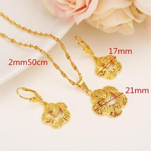 NUOVO carattere specifico Vogue Collana Orecchini pendenti Set di gioielli puro regalo per feste etiope 9k Solid Fine Gold FINITURA Moda Cla248Q