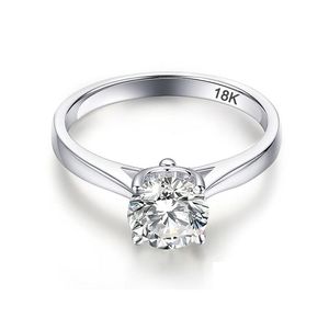Pierścień Solitaire 18K Białe złote pierścienie dla kobiet 2.0ct okrągłe cięcie cyrkonia Diamond Solitaire Pierścień Wedding Połącz