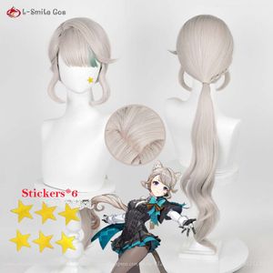 Catsuit Kostüme Spiel Genshin Impact Fontaine Lynette Cosplay 82 cm Grau Gold Highlights Grün Hitzebeständige synthetische Perücken + Perückenkappe