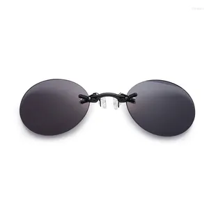 Солнцезащитные очки с клипсой на носу, круглые мужские и женские безрамные дизайнерские мини-винтажные солнцезащитные очки, мужские и женские модные брендовые очки без оправы