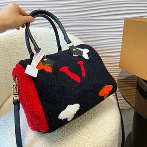 Classic Lamb Wool Pillow Bag Womens Shoulder Bag 25cm Printed Top Handle Luxury Tote Leather Shoulder Strap Crossbody Bag Autumn/Winter Designer Makeup Bags Sacoche