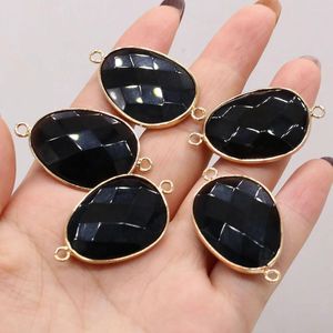 Pendant Necklaces Natural Gem Stone Connector Charms Faceted Black Agates For Jewelry Making DIY Necklace Earring Accessories