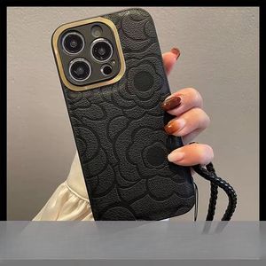 Camellia Tree Designer Telefonfodral Floral Rope iPhone 14Pro Max 13 12 Mini 15 14Pro Max XR Maxpu Leather Case