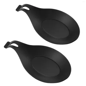 Conjuntos de louça 2 pcs colher de silicone repousa titular utensílio de cozinha rack de resistência ao calor para restaurante em casa (preto)