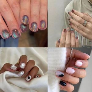 False Nails Short Round Fashion Love French Nail Tips Aurora Full Cover Fake For DIY