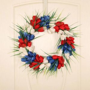 Dekoracyjne kwiaty 4 lipca wieniec patriotyczny Americana Boxwood Memorial Day Festival Garland Decoration Front Hobby Lobby