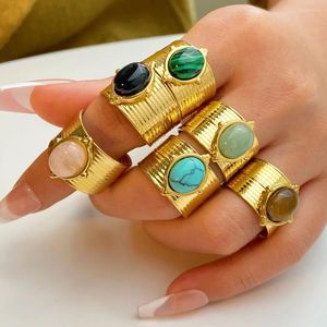 Klusterringar grön turkos för kvinnor guld färg oregelbunden vintage finger öppen ring mode kristallpärlor smycken gåva