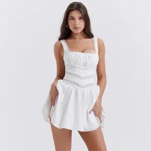 Casual Dresses Suninheart 2023 Summer Sweet Lace Trim A Line Dress White Women Holiday Garden Party Elegant Square Neck