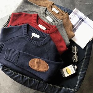 Suéter masculino retrô com gola redonda, pulôveres quentes de malha outono inverno unissex marca de moda coreana suéter casual solto