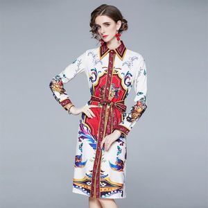 Casual Dresses 2021 Fashion Designer Runway Spring Shirt Dress Loose Long Sleeve Woman Clothes Vintage Print Robe Femme Holiday VE201V