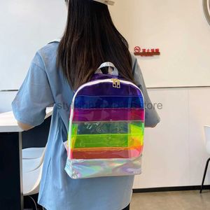 Backpack School Bags INS Rainbow Stripe Backpack Transparent PVC Soft Bag Approved Transparent Schoolbag Waterproof Unisex Knapsackstylishhandbagsstore