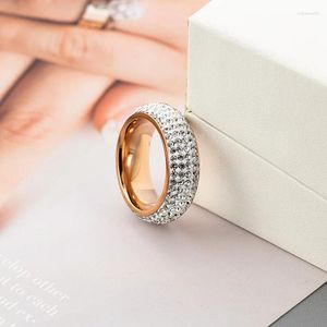 Com pedras laterais rosa ouro cor preta clássico luxo cristal anel de noivado de casamento para mulher meninas anéis de aço inoxidável bague femme