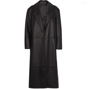 Yoloagain couro feminino 2023 outono elegante real trench coat feminino longo preto windbreak senhoras streetwear