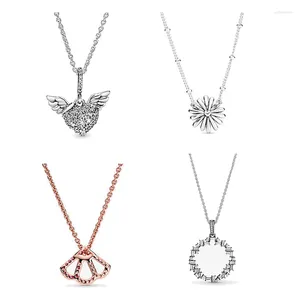 Pendants Pan-Style Daisy 925 Sterling Silver Necklace For Women Choker Rose Gold Charms Chains With Diamond Angel Heart Wing Fine Jewelry