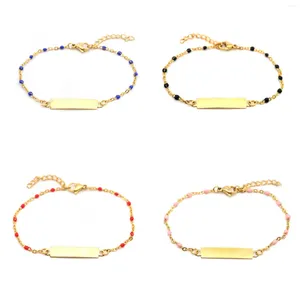 Braccialetti con ciondoli Moda Acciaio inossidabile Catena a maglie colorate Cavigliera Gioielli Rettangolo Vuoto Timbratura Targhette con nome per il regalo di compleanno