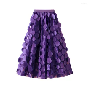 Saias 3d polka dot malha preta meia saia 2023 moda feminina vestido médio comprimento guarda-chuva coreano a-line festa