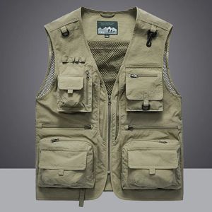 Men's Vests Summer Men Unloading Tactical Vest Coat Casual Men's Pographer Waistcoat Mesh Work Sleeveless Jacket Tools Pocket Vest 5XL 231026