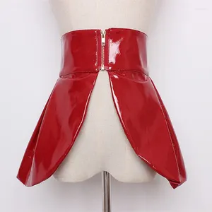 Skirts Fashion Leather Girdle Gan Waist Skirt Decoration Wide Belt Shape Mock Two-Piece Female Women Black And Red