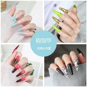 False Nails 24st Sexy Leopard Wave Designs French Long Coffin Fake Nail Fashion Artificial Full Cover Art