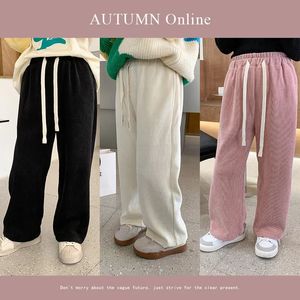 Trousers Autumn Light Luxury Fashion Kids Korean Casual Girls Comfortable Corduroy Strait Pant Boutique Clothing 231027