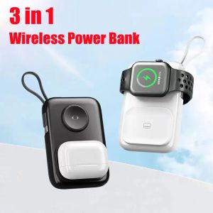 Banco de potência portátil para iphone airpods apple watch carregador sem fio 3 em 1 vem com cabo mini powerbank bateria externa