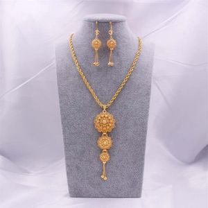 Smyckesuppsättningar 18K Etiopiska guld Arabia Halsband Pendant Earring For Women Indian Dubai African Wedding Party Bridal Gifts Set296s