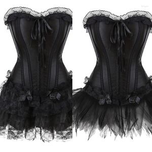 Bustiers espartilhos espartilho vestido bustier com saia conjunto tutu malha renda gótica plus size vintage preto korsehalloween trajes bustiers