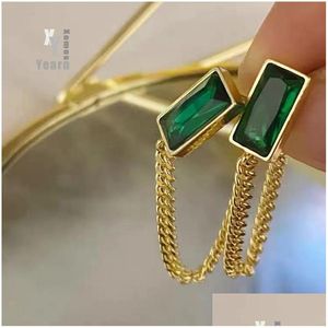 Dangle & Chandelier Classic Geometric Rec Green Crystal Stainless Steel Chain Tassel Earrings Girls Unusual Accessories For Dhgarden Otfpj