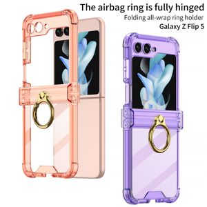 حالة هاتف Hingevogue الشفافة الفاخرة ل Samsung Galaxy Polding Z Flip5 5G Slim Full Protection Pumper Soft Bracket Wrand With With Finger Ring Ring