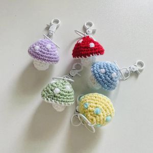 Decorative Flowers Crochet Mushroom Keychain Pendant Homemade Knitted Keyring School Bag Car Accessories Ornament