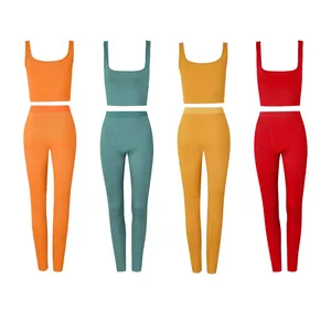 Calças femininas de duas peças loungewear conjuntos femininos com nervuras colheita tanque superior legging preços conjunto primavera verão 2023 atacado roupas