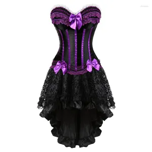 Bustiers & Corsets Dress With Skirt Irregular Set Bow Satin Costumes Vintage Striped Lace Up Corset Bustier Tops Tank Women Cosplay DressesB