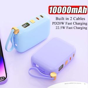 10000mAh Mini Power Bank Cabos embutidos 22,5W PD20W Carregamento rápido Powerbank para iPhone Xiaomi Huawei Carregador portátil Powerbank