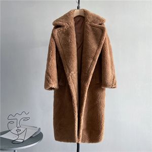Mulheres de pele falsa jaqueta de inverno mulheres longo cashmere casaco de lã tecido grosso quente outerwear oversize moda streetwear teddy bear casacos 231026