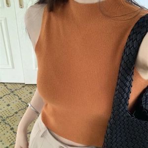 Women's Tanks 2023 Autumn Temperament Knitted Sweater Vest Soft Sleeveless Blouse Half-turtleneck Camisole Nice Fabric Casual Shirts