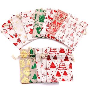 Decorazioni natalizie Stampa metallizzata Tela Dstring Borse Vacanza Candy Treat Pouch Goodies Wrapper Compleanno Festa Favore Forniture 10X Dhm2R