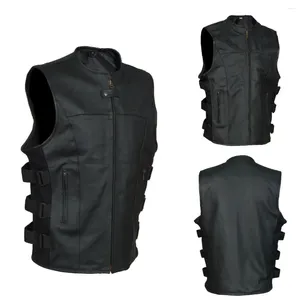 Men's Vests 2023 Leather Vest V-neck Single Breasted Side Zipper Strap Short Sleeveless Top