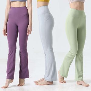 Lu Align Lu Womens Bell Bottoms Pant Sports Yogas Pants Lady Bodybuilding Stretch Wide Leg Outfit Fitness Jogging Loose Fitting Trousers Popular