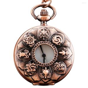 Relógios de bolso vermelho antigo oito enfrentado símbolo de quebra-cabeça com corrente requintado relógio de quartzo vapor punk vintage unisex colar pingente