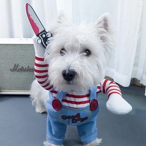 Dog Apparel Funny Horror Movie Clothes Sweatshirt Set Cosplay Chucky Pet Party Costume Comical Outfits Halloween Dress Jumpsuit