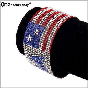 Bangle National USA Flag Day Shiny Stones Jewelry Nightclub Singer Fix Rhinestone Men Bracelet Hip Hop Bangle Women Wristband 231027